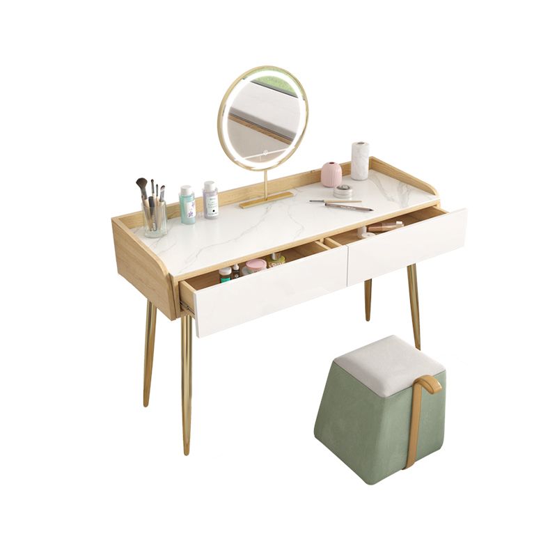 Glam 2-drawer Slate Top Dressing Table 32.67" H Vanity Stool in White