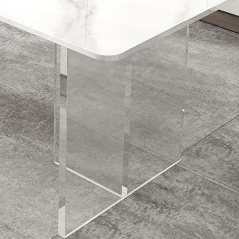 Eettafel met stenen blad Eigentijdse rechthoekige eettafel met dubbel voetstuk