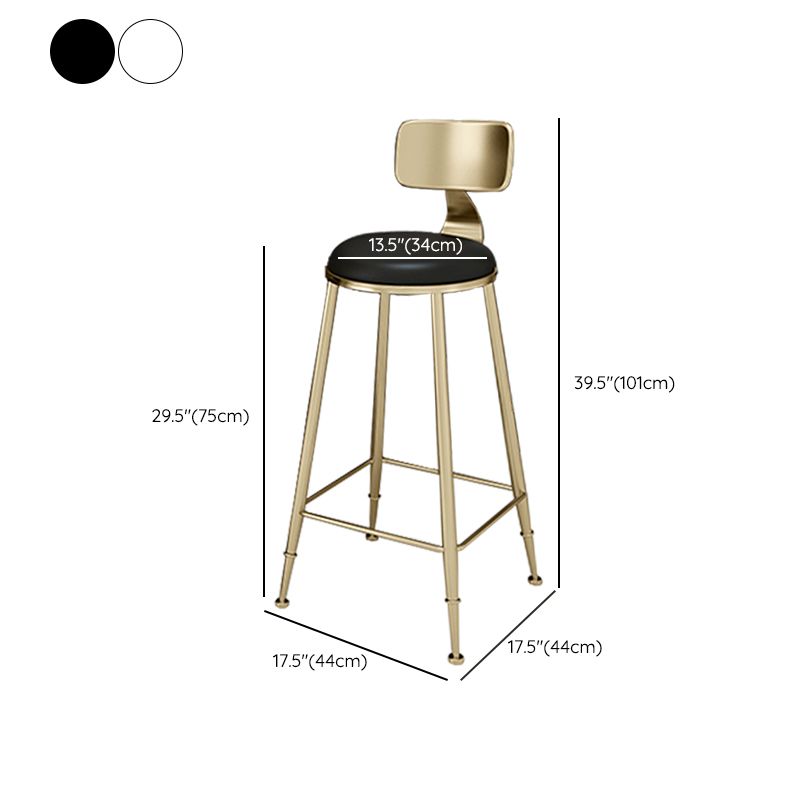 Glam Footrest Indoor Counter Stool Leather Round Dining Stool with Gold Base