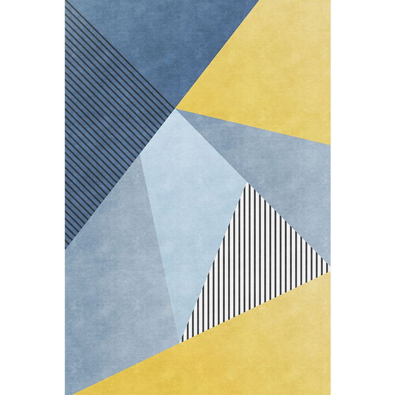 Simplicity Colorblock Rug with Striped Pattern Blue and Yellow Polyester Rug Washable Pet Friendly Non-Slip Area Rug for Living Room
