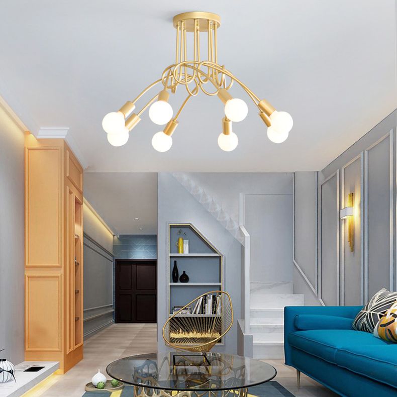 Exposed Bulb Radial Semi Flush Mount in Industrial Creative Style Wrought Iron Ceiling Light