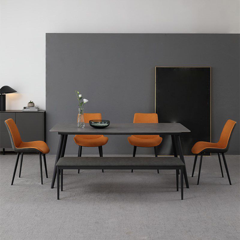 Mid-Century Modern Waterproof Bench Faux Leather Dining Bench with Metal Legs