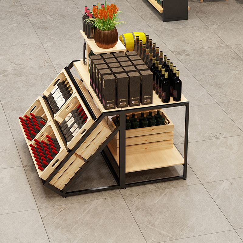 Freestanding Wooden Wine Rack Bottle Industrial Bottle Rack in Natural Wood