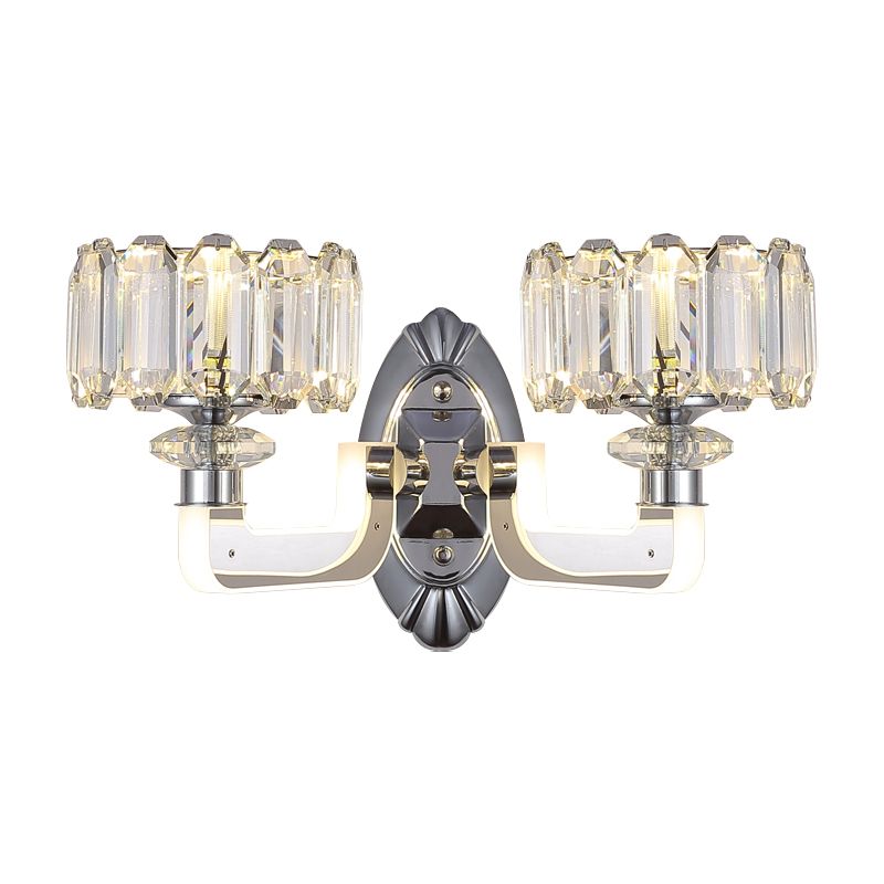 2 Bulbs Drum Wall Lamp Modern Clear Crystal Wall Mounted Light Fixture for Bedchamber