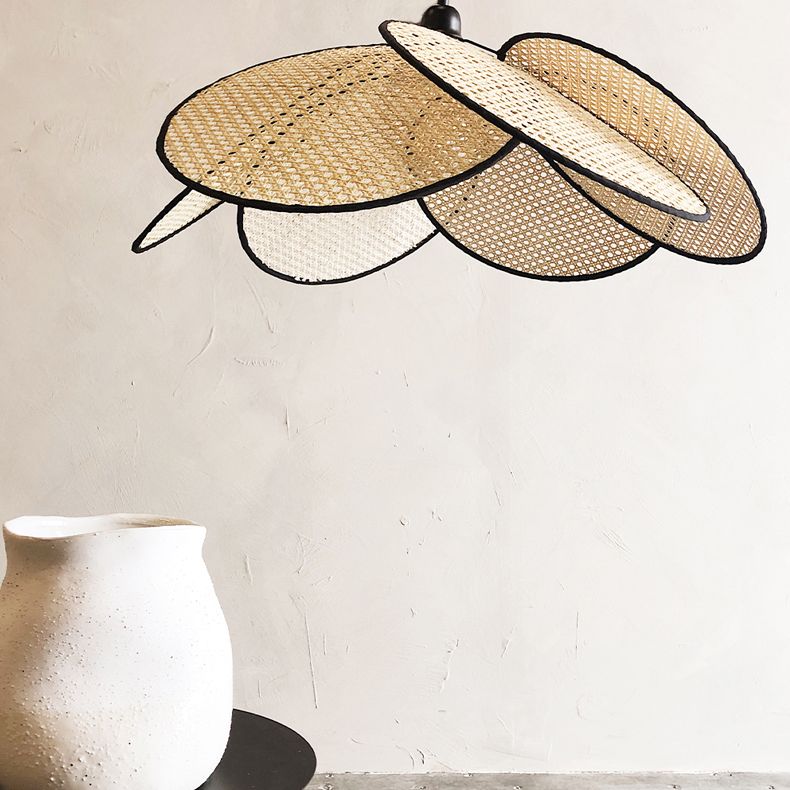 Modern Minimalist Style Symmetrical Pendant Lighting Fixtures Rattan 1 Light Pendant Light Kit for Living Room