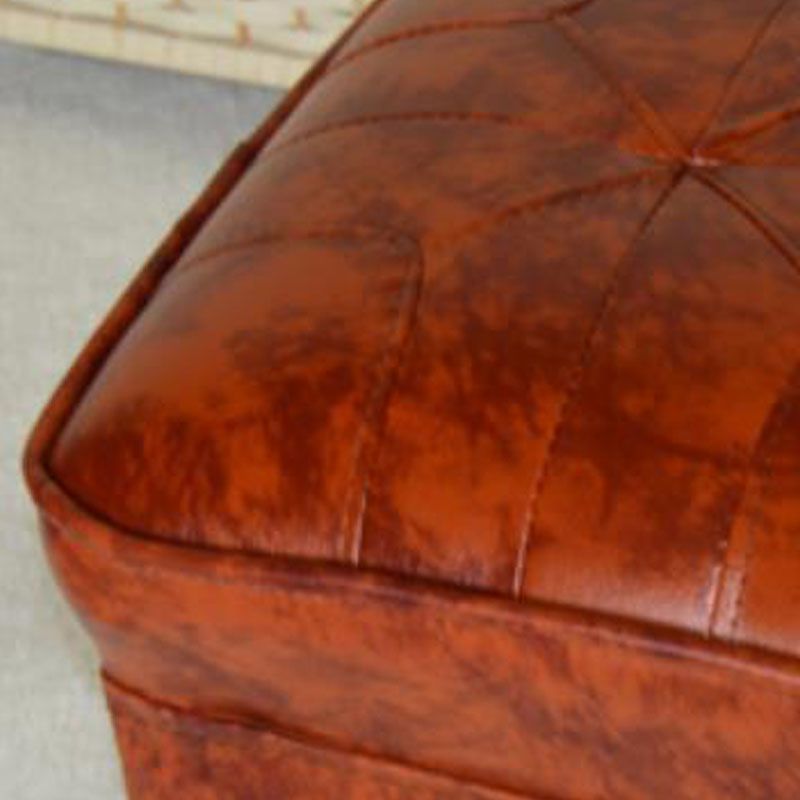 Mid-Century Modern Pouf Ottoman Faux Leather Upholstered Solid Color Square Ottoman