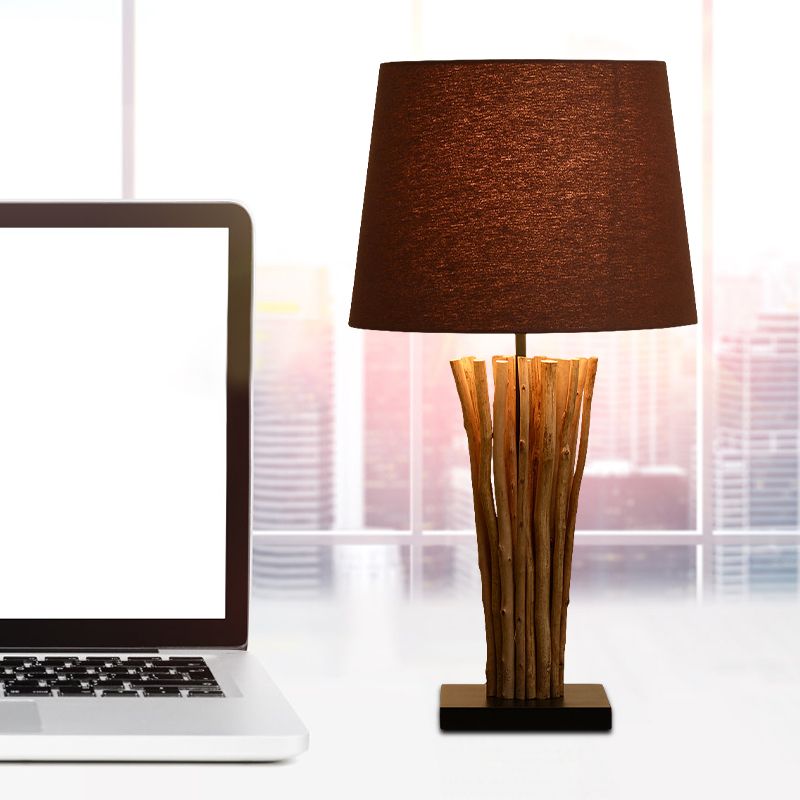 1-Licht-Nacht-Holzbar Nachttisch Licht moderne Kaffee Nachttisch Lampe mit Fass Stoff Schatten