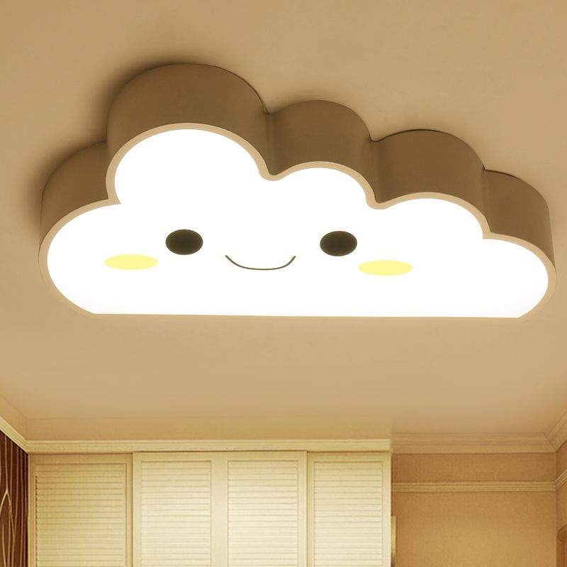 Nursery LED Ceiling Light Fixture Cartoon White Flush Mount with Cloud Acrylic Shade
