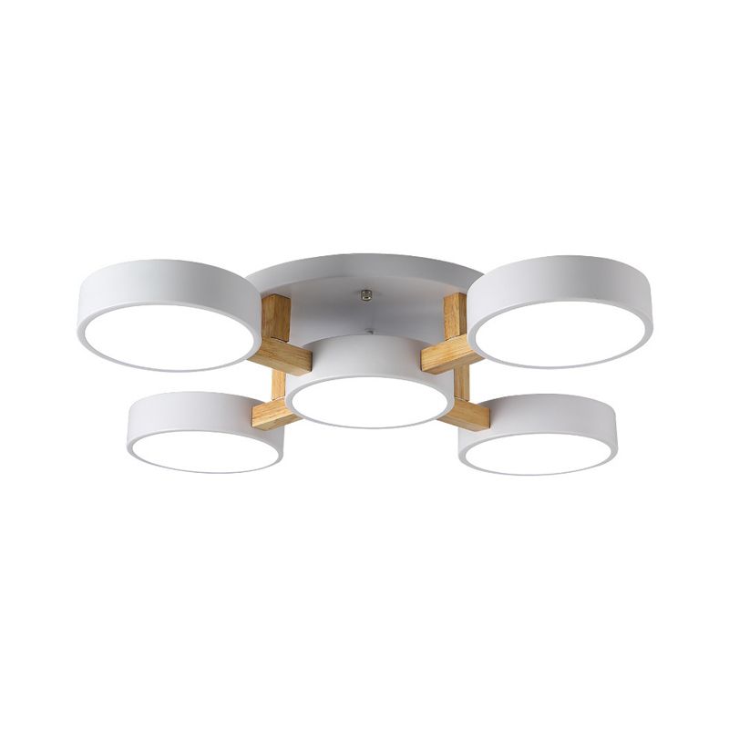 Lámpara de techo minimalista de acrílico con iluminación semimontaje redonda para sala de estar con brazo de madera