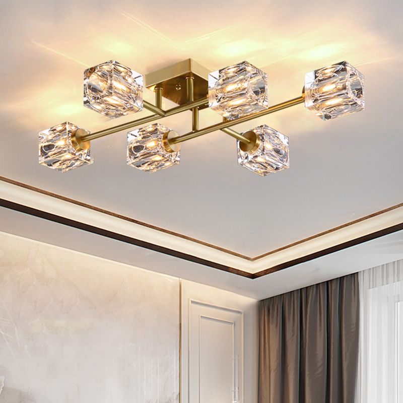 Crystal Sputnik Semi Flush Mount Lighting Simple Style Semi Flush Ceiling Light Fixture