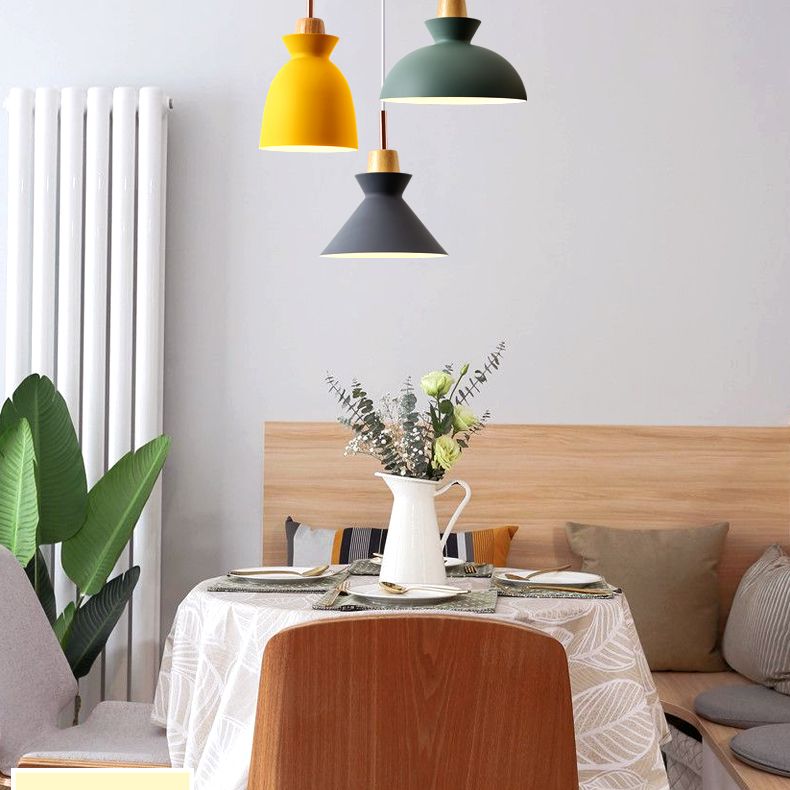 3-Light Macaroon Style Hanging Light Aluminum Shade Nordic Simplicity Pendant Light in Multi Color for Dining Room Bedroom