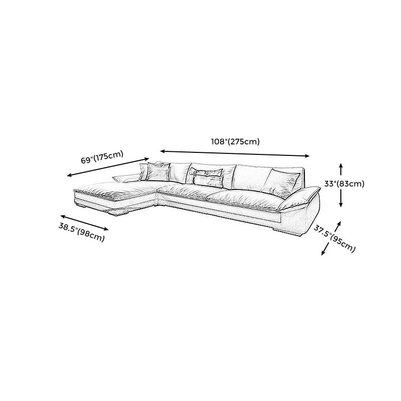 Modern Faux Leather Sofa and Chaise Gray Pillow Top Arm Sectional for Apartment