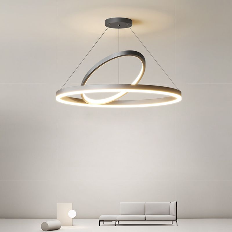 Circular LED Chandelier Metal Simple Style Pendant Light Fixture in Black