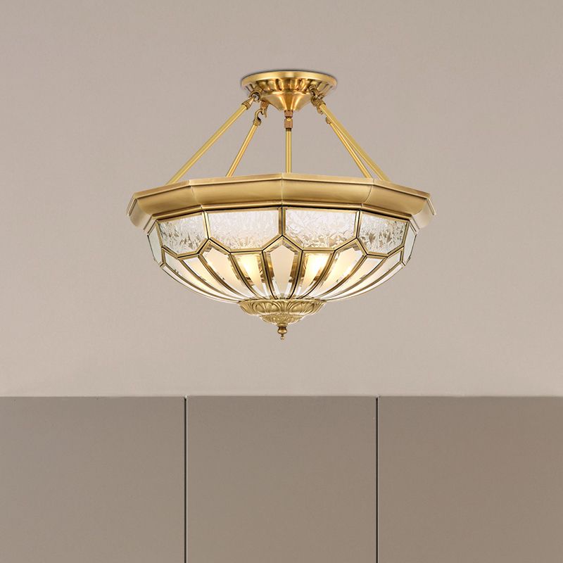 18"/19.5" Wide Bowl Bedroom Semi Flush Light Antique Frosted Glass 4/6 Lights Gold Semi Mount Lighting