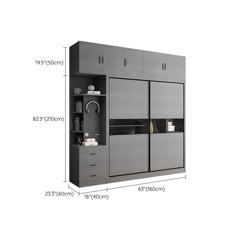 Gray Colour Wooden Wardrobe Rod Included Wardrobe Wardrobe Closet with Sliding Door