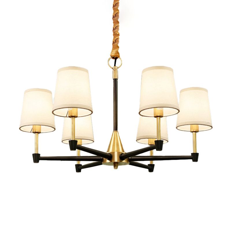 Conic Schlafzimmer Decke hängen helles Stoff/weißes Glas 6/8-Licht moderner Kronleuchter in Schwarz und Gold
