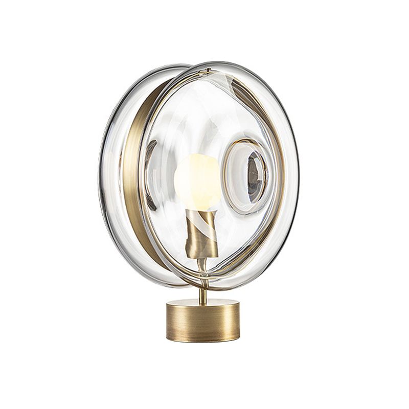 Metal Round Nightstand Lighting Minimalism 1-Bulb Gold Night Lamp with Clear Glass Shade