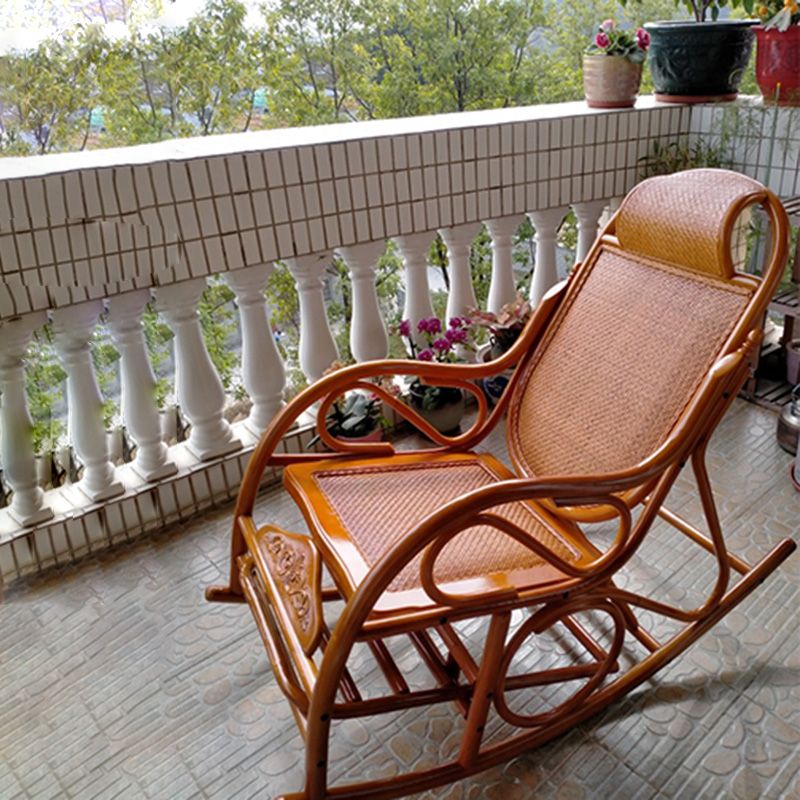 Traditional Rocking Chair Rattan Frame Solid Color Built-in Armrest Indoor Rocking Chair
