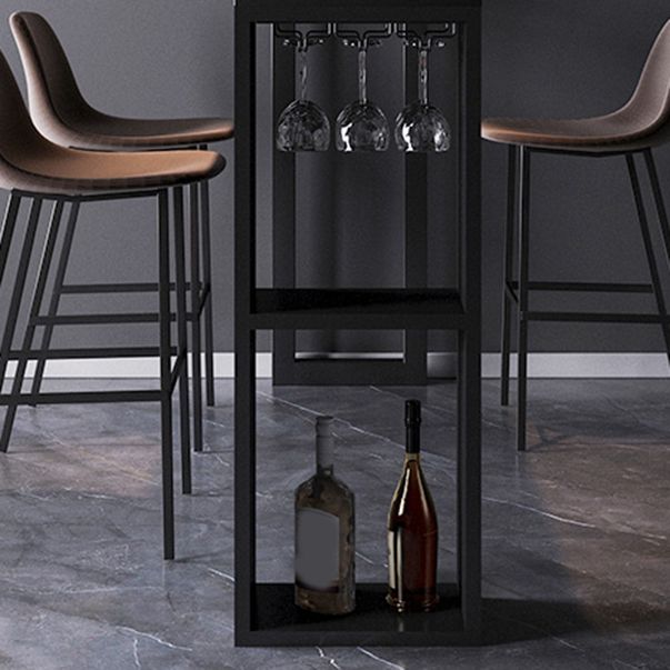Modern Style Bistro Bar Table Rectangle Faux Marble Bar Table with Wine Glass Holders
