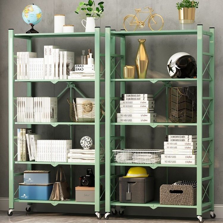Folding Steel Industrial Etagere Bookshelf Open Bookshelf with Caster Wheels