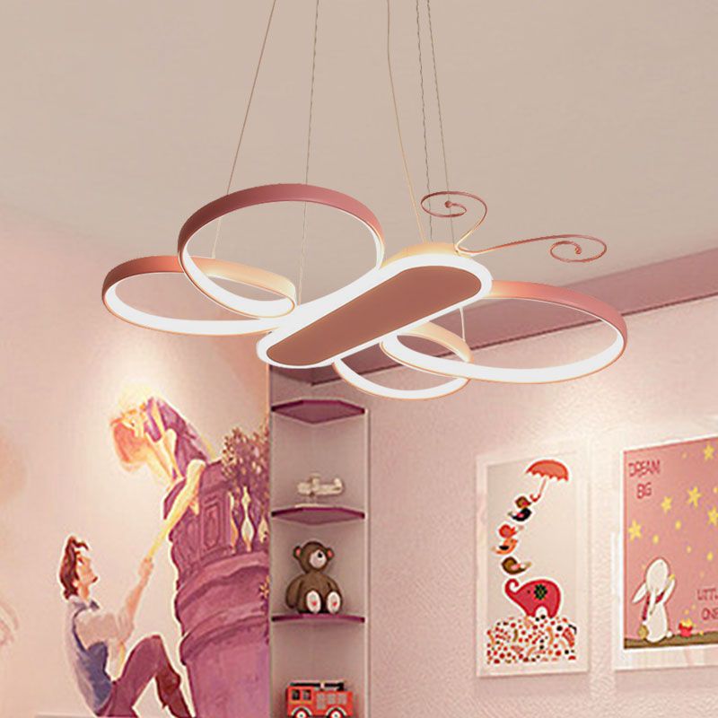 Câtonnette de papillon suspension légère acrylique pour enfants à la chambre à lad lampe à lustre à LED en or / rose