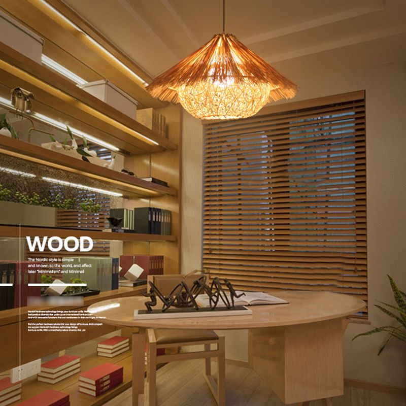 1-Light Bamboo Suspended Lighting Fixture Pendant Light Kit for Dining Room