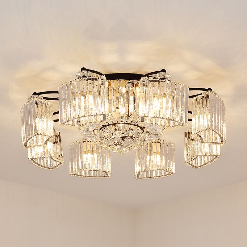 Contemporary Geometric Flush Light Fixture Crystal Flushmount Lighting in Black