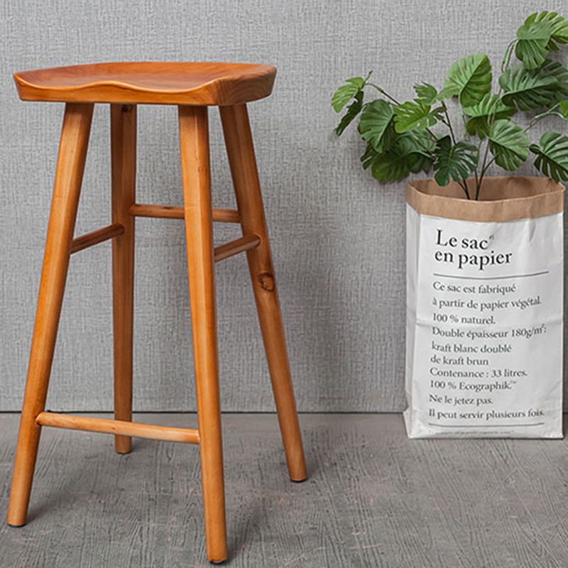 Industrial Armless Backless Counter Stool Rubber Wood Bar Stool with Pedal