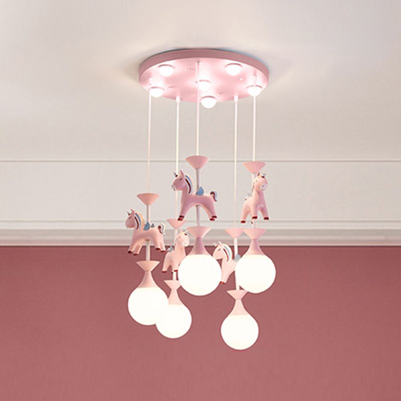 Multi Light Spherical Hanging Pendant Modern Macaron Style Glass Hanging Lighting