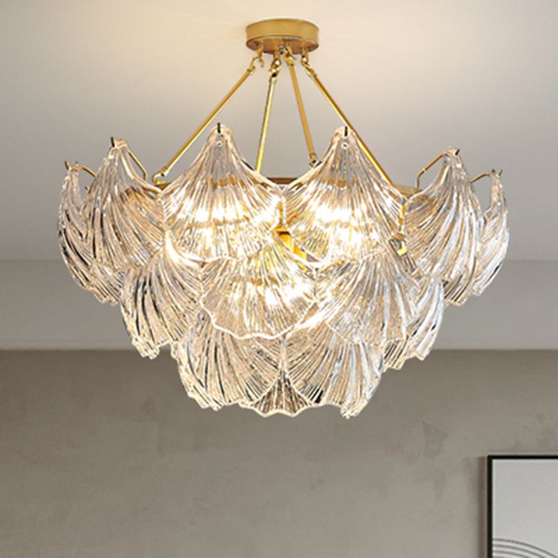 Modern Metal Pendant Light Shell Shape Island Light with Glass Shade for Living Room