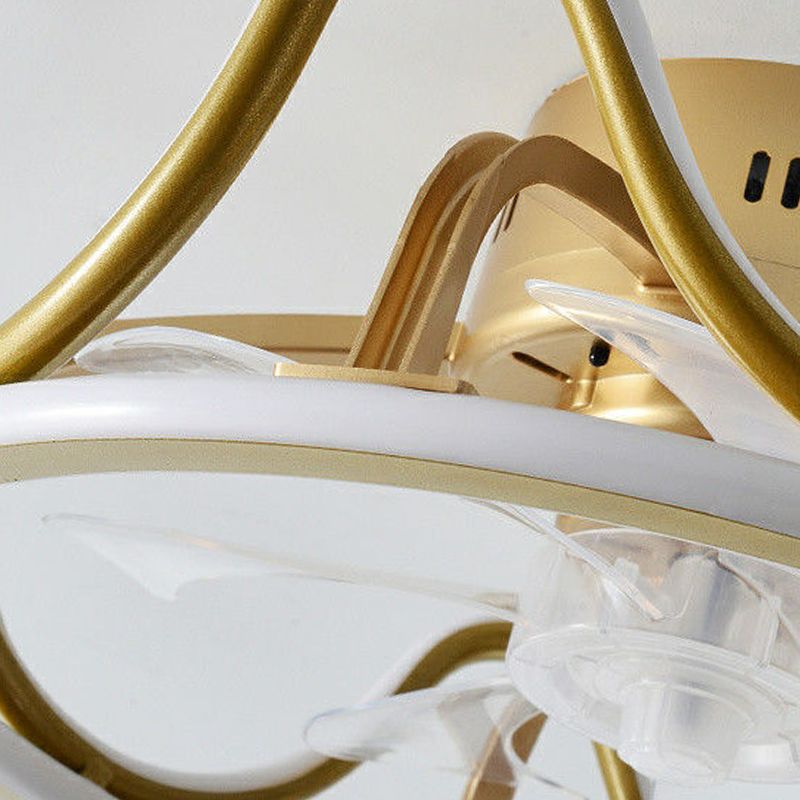 Modern Style Ceiling Fan Lamp Metal Ceiling Fan Lighting in Golden for Living Room
