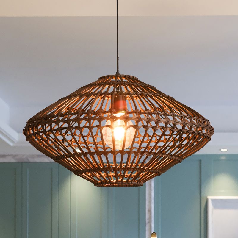 Rattan Disc Restaurant Hängende Lampe Asian Single Head Pendulum Licht in Braun