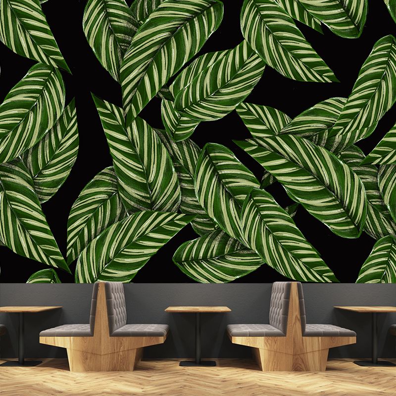 Leaves Pattern Mural for Bathroom Botanical Wall Art Illustration Moisture Resistant