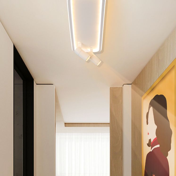 2-Light Rectangular LED Semi Flush Mount in Modern Minimalist Style Aluminium Ceiling Light in White