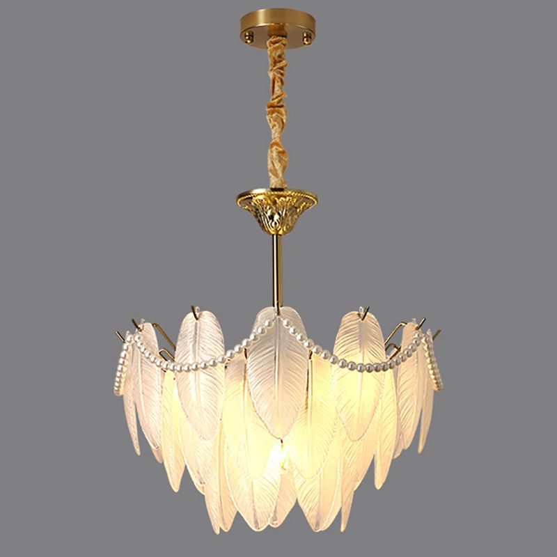 Gold Metal Chandelier Light Fixtures Traditional Multi-Head Feather Hanging Pendant Lamps