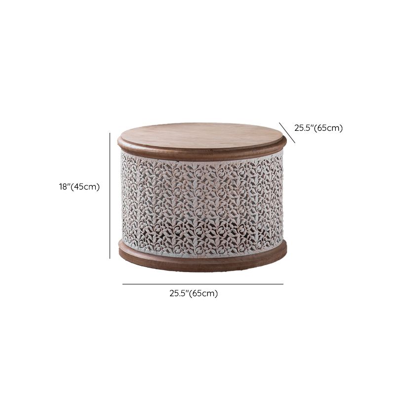 Drum Shape Accent Side Table Wood and Metal Rustic Style Corner Table