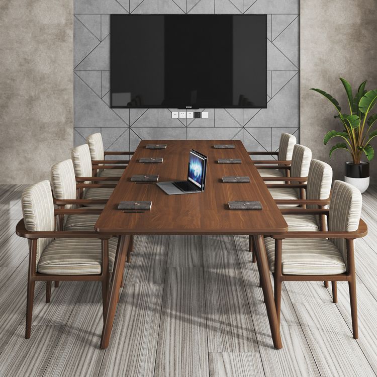 Rectangle Solid Pinewood Brown Tone Dining Table Simplicity 4 Legs Table for Dining Room