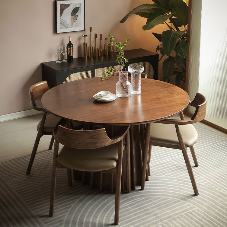Pine Solid Wood Pedestal Table Brown Round Dining Room Kitchen Table