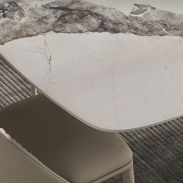 Mesa de comedor de piedra sinterizada mesa rectángulo en blanco con base de pedestal de metal
