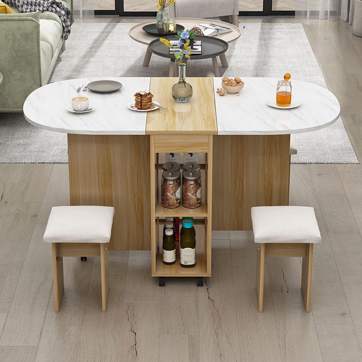Solid Wood Mid-Century Oval Table Wood Top Table with Drop Leaf