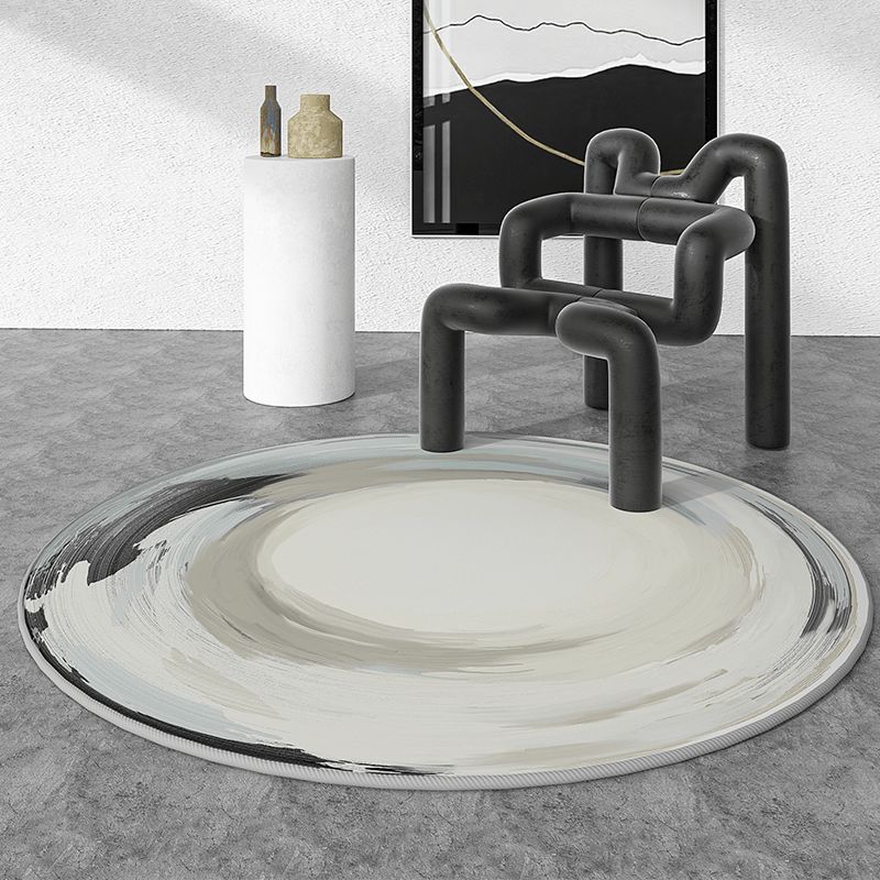 Round Color Mixed Simple Area Carpet Polyester Ink Blooming Indoor Rug Washable Carpet for Bedroom