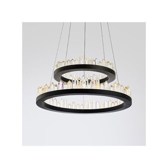 1/2-Licht-kreisförmige Kronleuchterlampe zeitgenössische Kristall-LED Schwarz hängende Leuchte in warmem/weißem Licht für Wohnzimmer