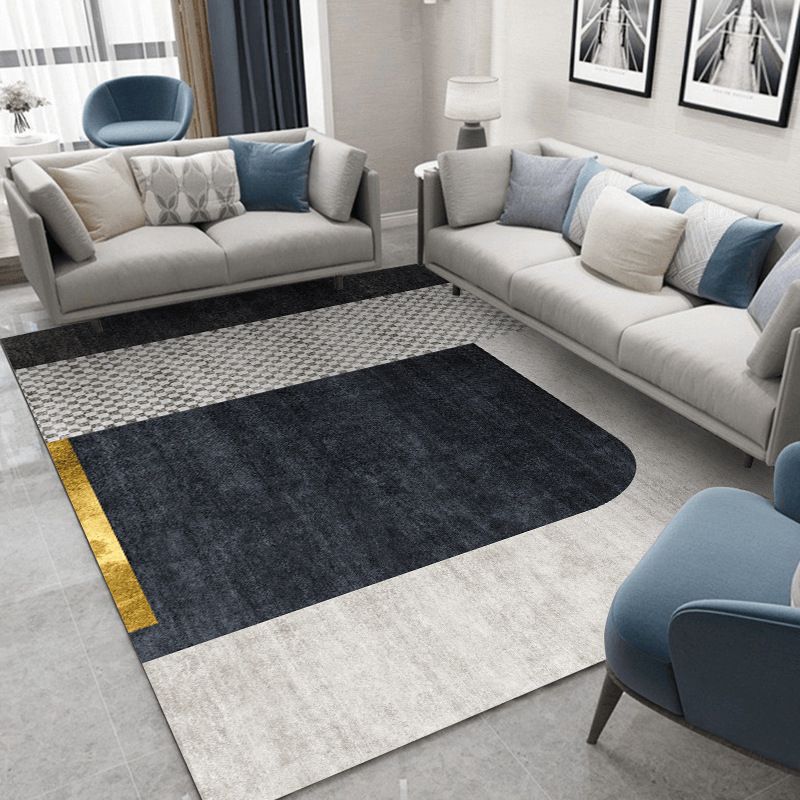 Black Modern Rug Polyester Striped Area Rug Stain Resistant Rug for Living Room