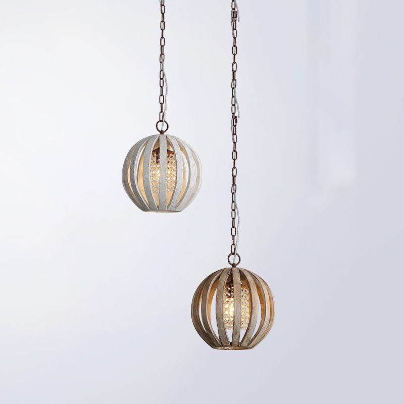 Houten bol hanglamp vintage 1-licht eetkamer hangend licht met kristallen kralen