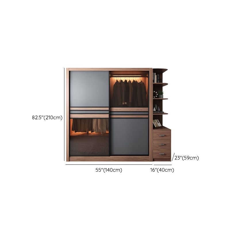 Brown Engineered Wood Wardrobe Armoire Modern Wardrobe Closet