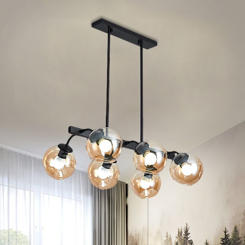 Black Finish Orb Shade Island Lighting 6/8 Lights Modern Glass Linear Pendant for Kitchen Dining Room