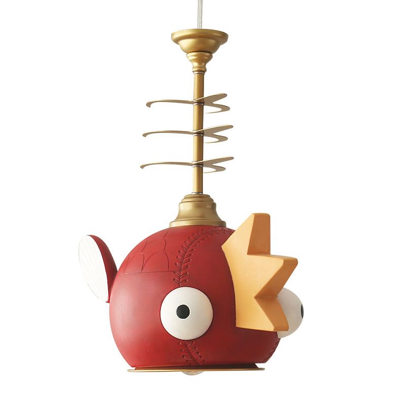 Modern Cartoon Cyprinoid Shade Gold Hanging Lamp Kit 1/4 Lights Pendant Lighting in Red