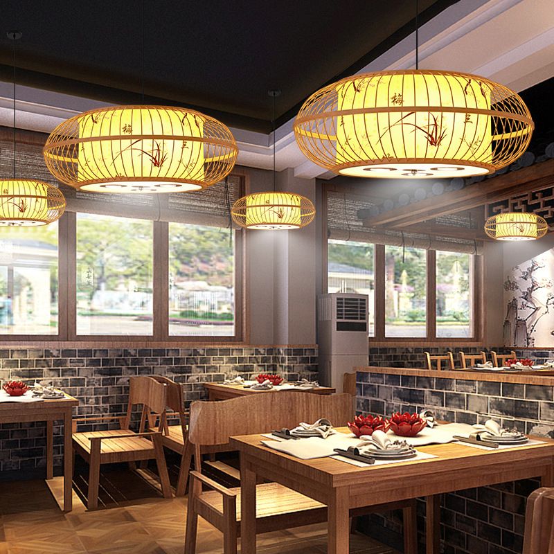 Japanese Bamboo Pendant Light 1 Light Ceiling Light Fixture for Dining Room