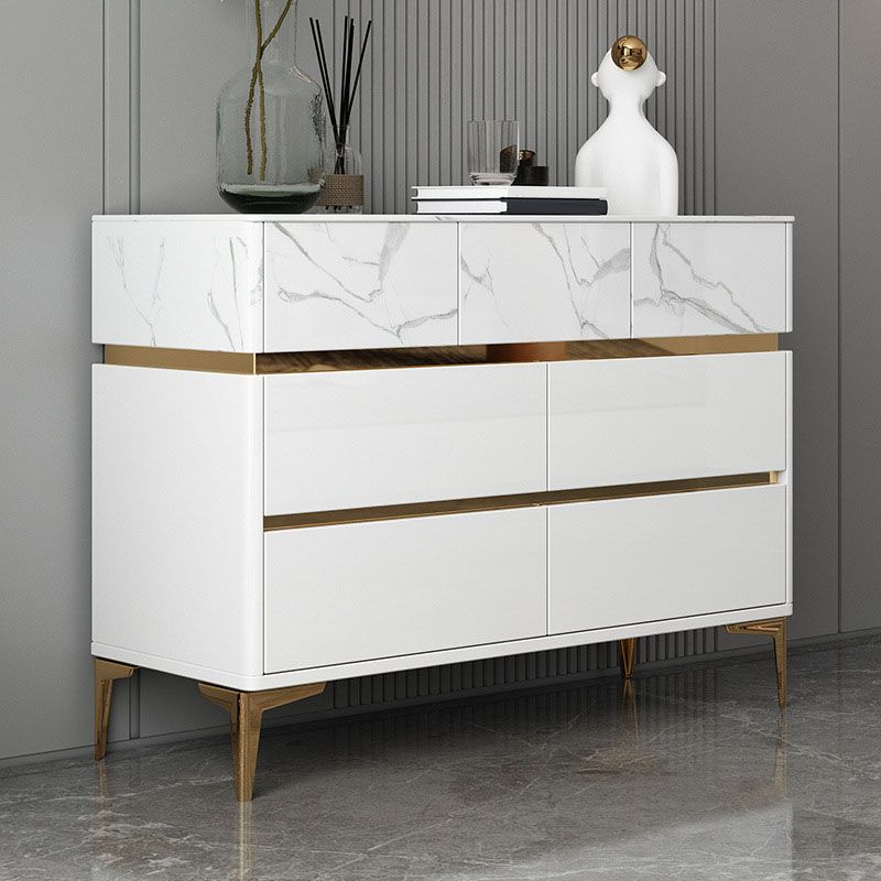Glam Stone Storage Chest Bedroom White Chest with Metal Legs