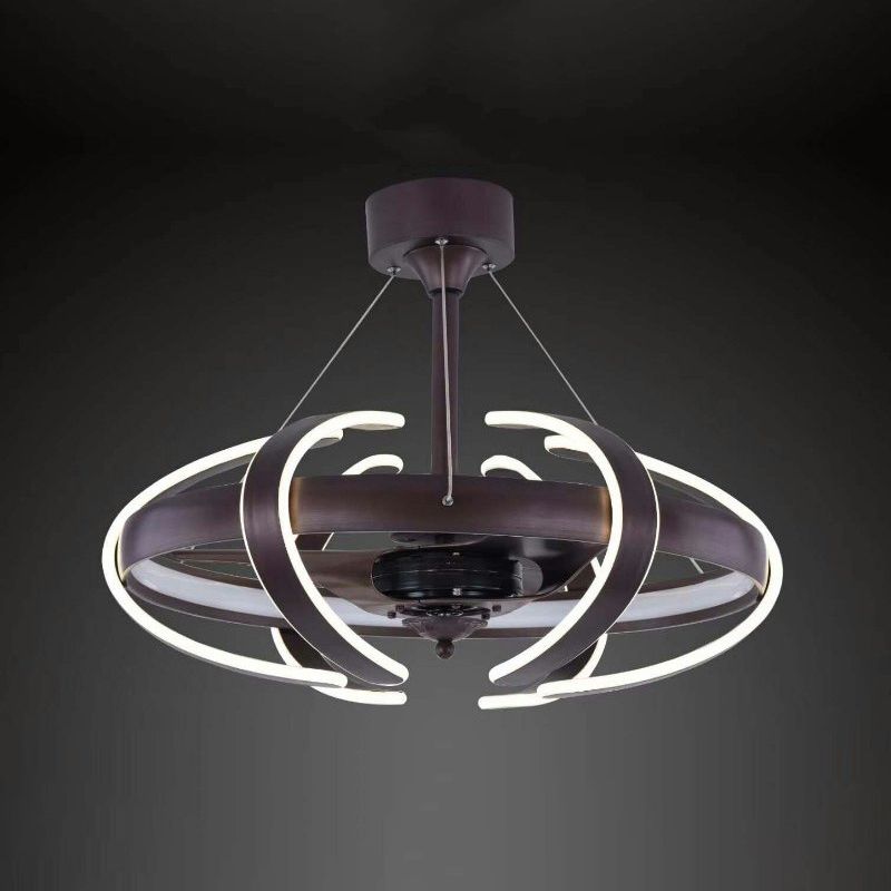 3-blade kooi metalen semi-spoelplafondlicht eenvoudig 25,5 "brede led koffiehangende ventilatorlamp